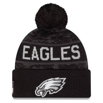 Men's New Era Black Philadelphia Eagles 2026 Salute To Service Cuffed Knit Hat with Pom
