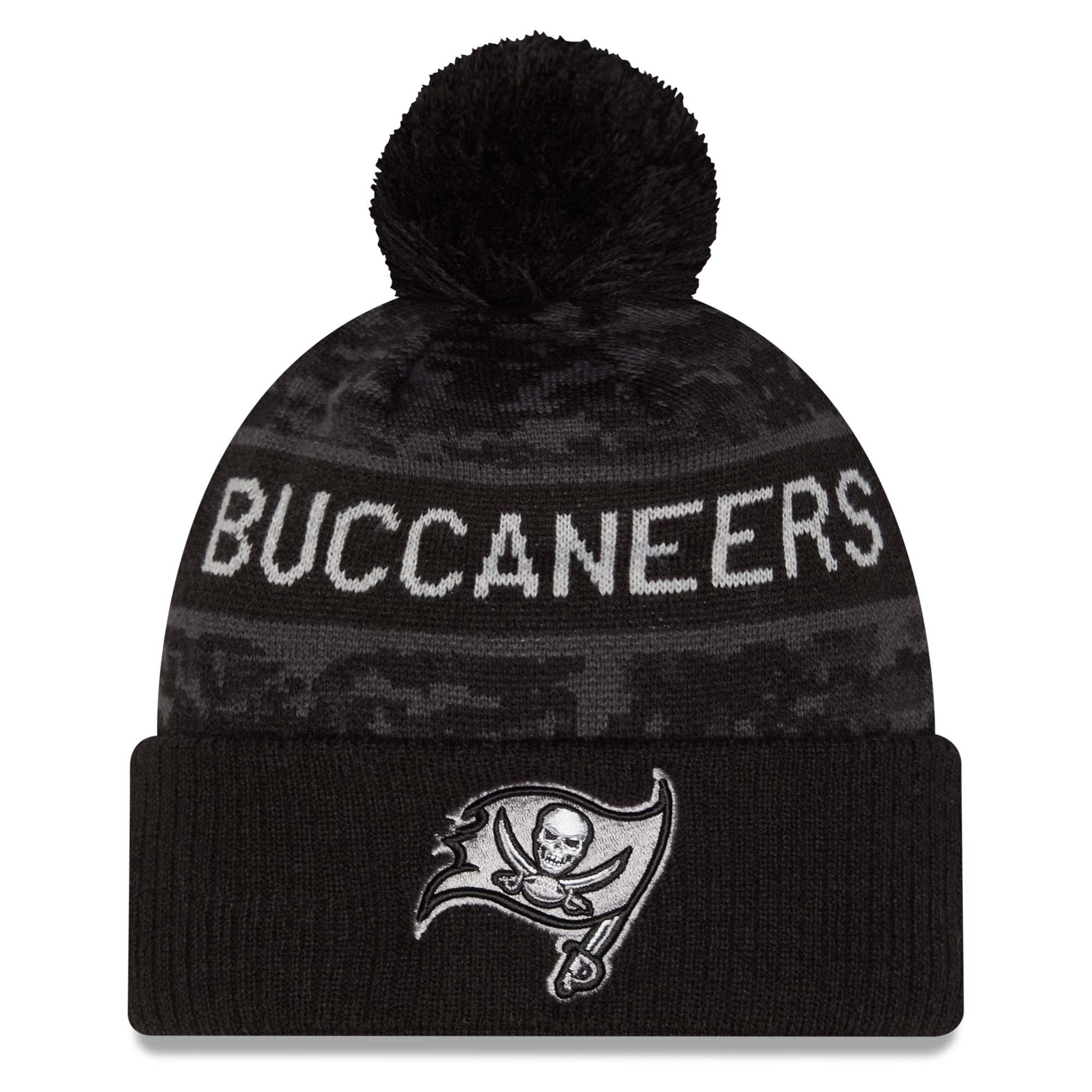 Men's New Era Black Tampa Bay Buccaneers 2026 Salute To Service Cuffed Knit Hat with Pom