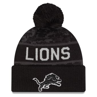 Men's New Era Black Detroit Lions 2026 Salute To Service Cuffed Knit Hat with Pom