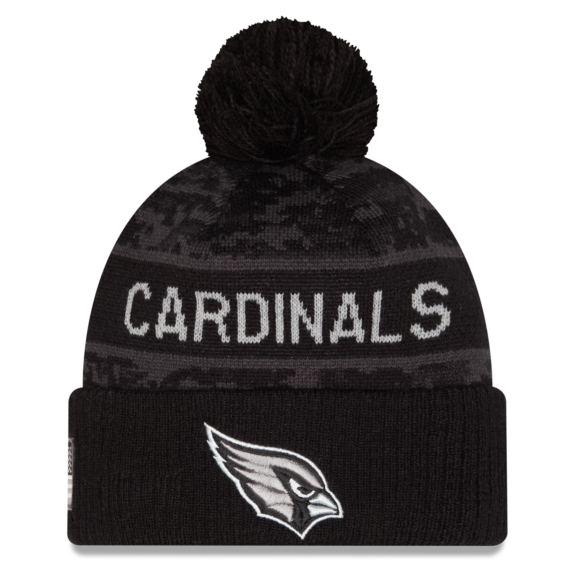 Men's New Era Black Arizona Cardinals 2026 Salute To Service Cuffed Knit Hat with Pom