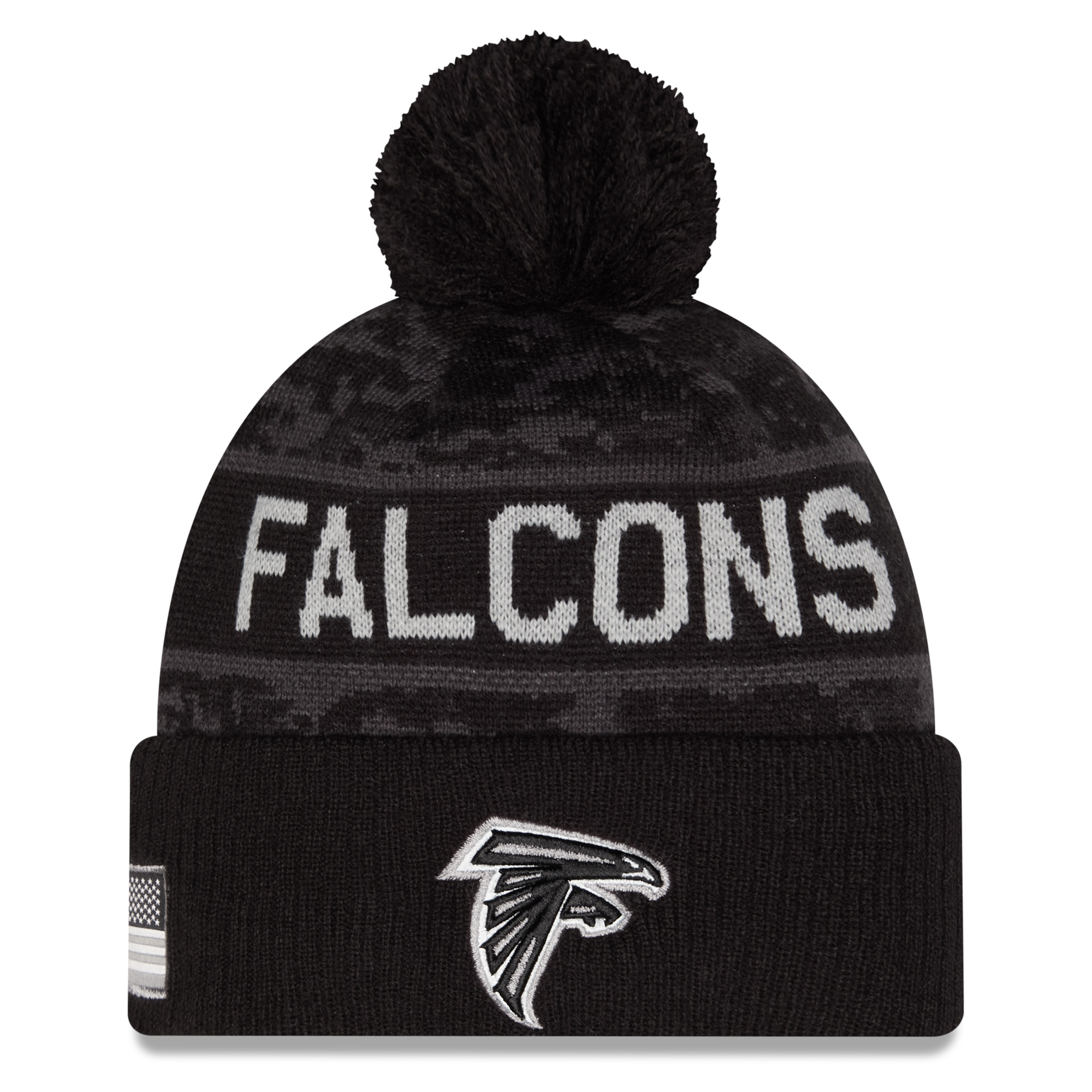Men's New Era Black Atlanta Falcons 2026 Salute To Service Cuffed Knit Hat with Pom