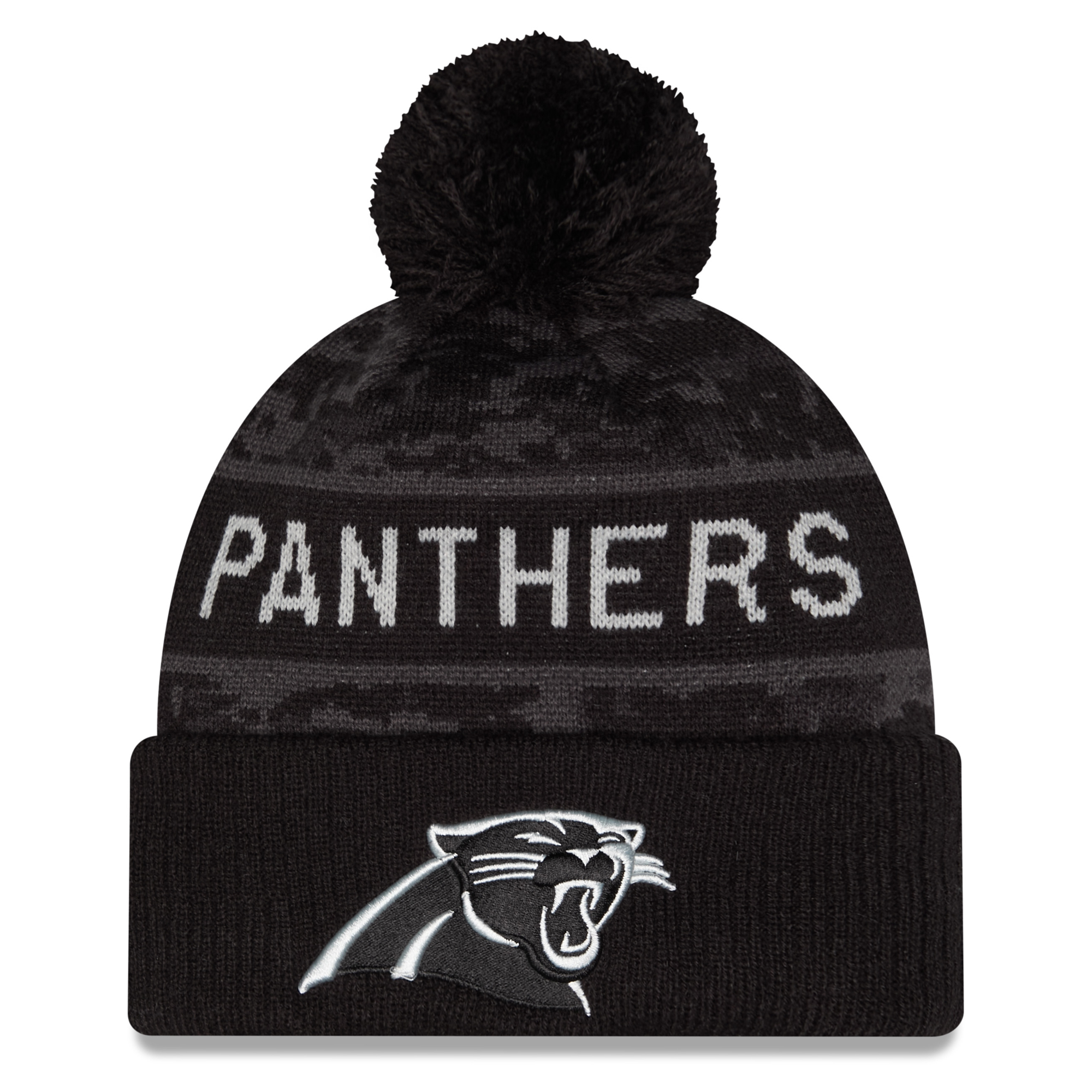 Men's New Era Black Carolina Panthers 2026 Salute To Service Cuffed Knit Hat with Pom