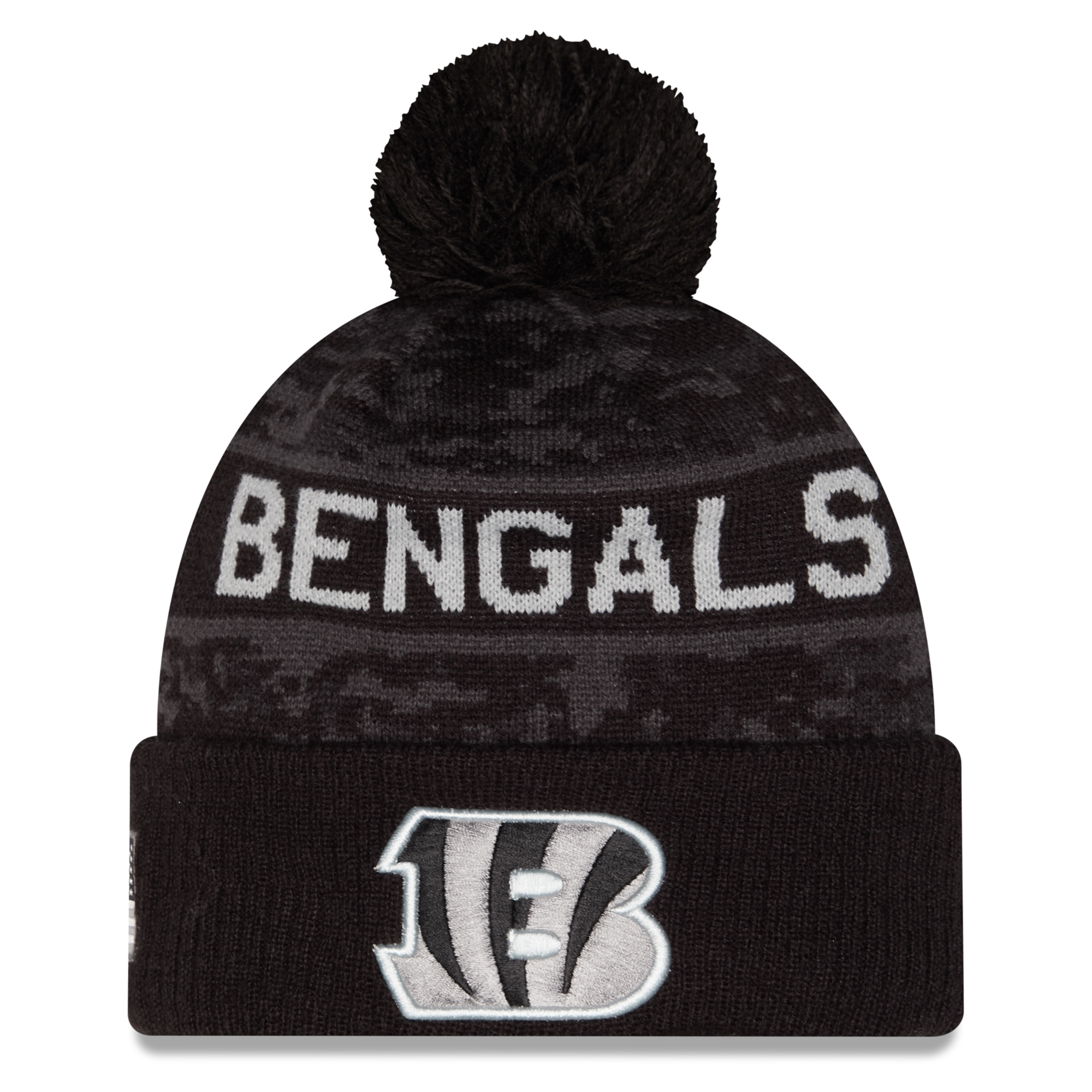Men's New Era Black Cincinnati Bengals 2026 Salute To Service Cuffed Knit Hat with Pom