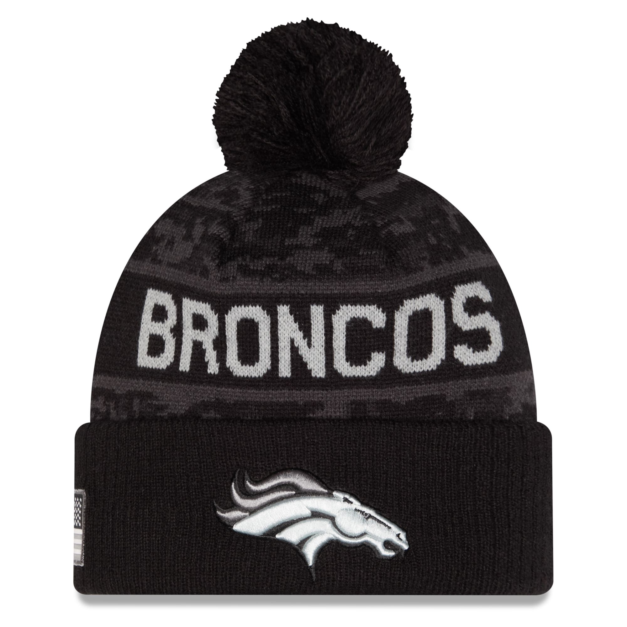 Men's New Era Black Denver Broncos 2026 Salute To Service Cuffed Knit Hat with Pom