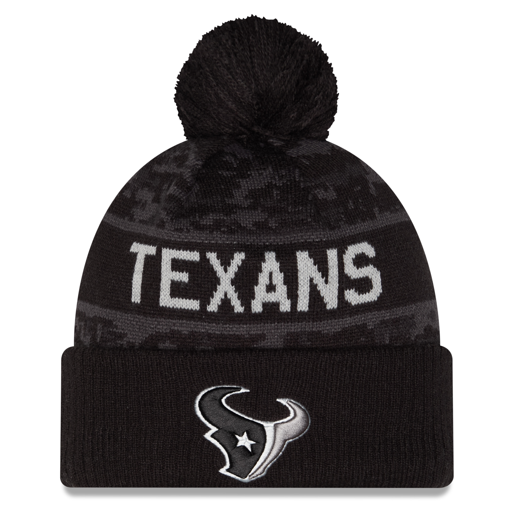 Men's New Era Black Houston Texans 2026 Salute To Service Cuffed Knit Hat with Pom