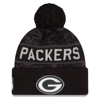 Men's New Era Black Green Bay Packers 2026 Salute To Service Cuffed Knit Hat with Pom