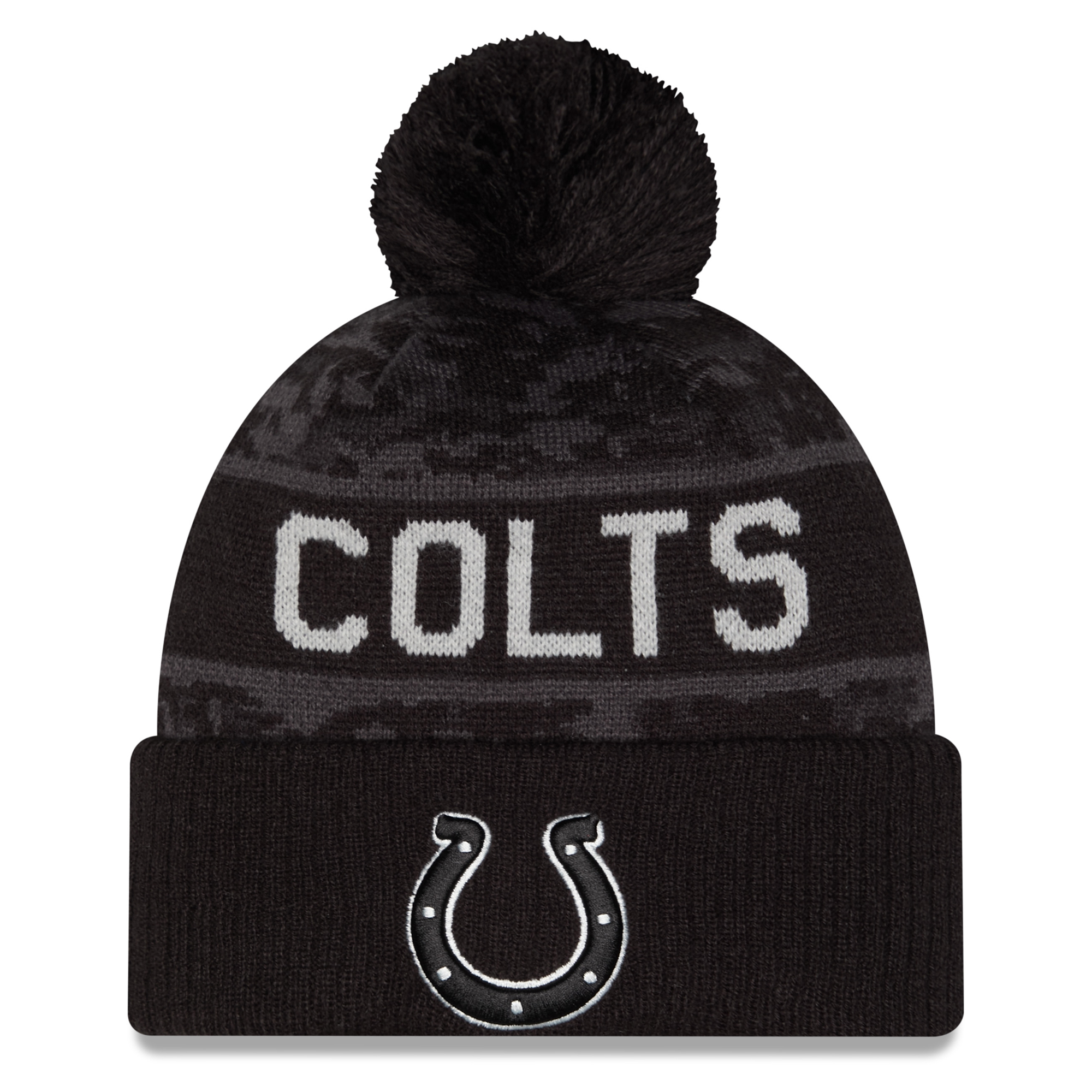 Men's New Era Black Indianapolis Colts 2026 Salute To Service Cuffed Knit Hat with Pom