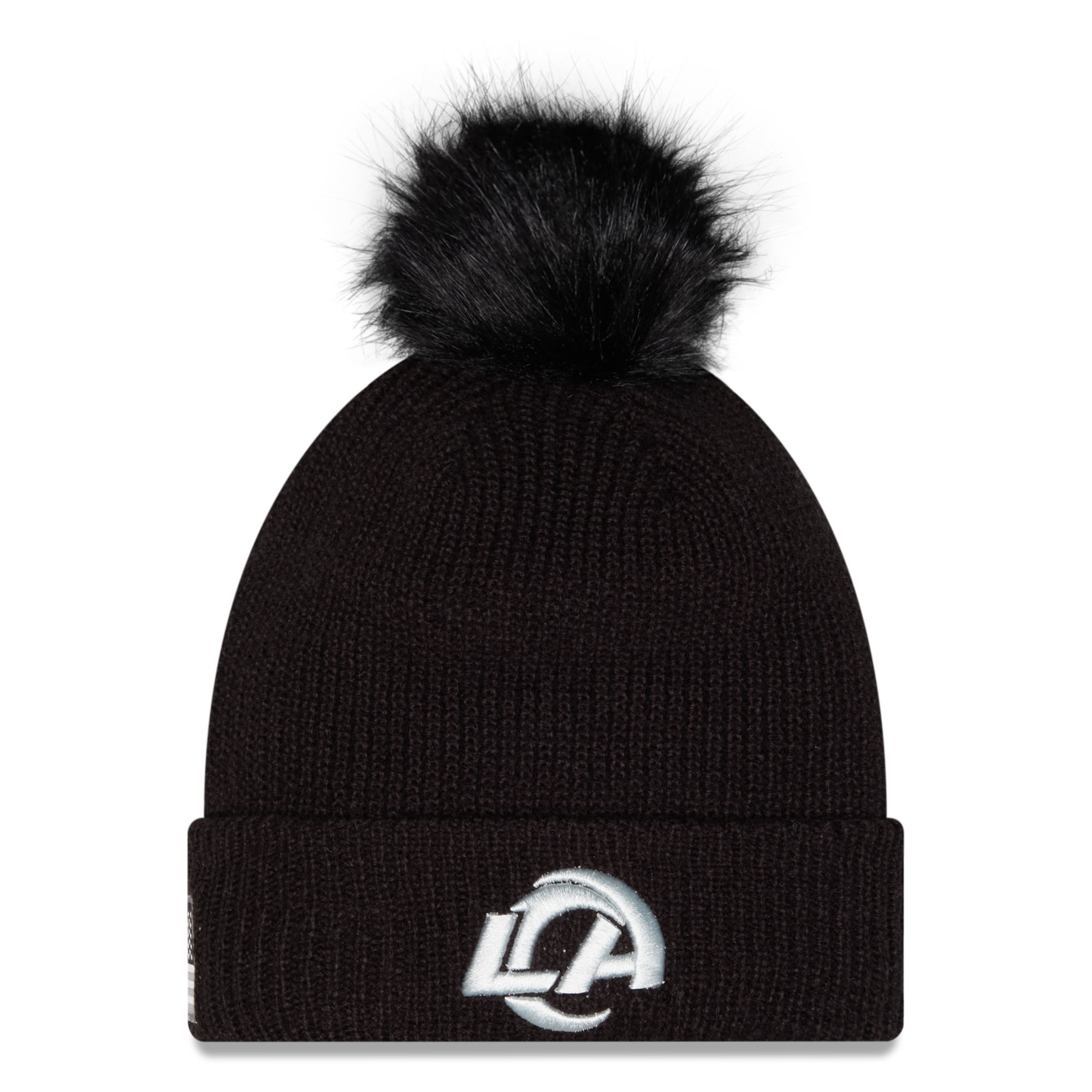 Women's New Era Black Los Angeles Rams 2026 Salute To Service Cuffed Knit Hat with Pom