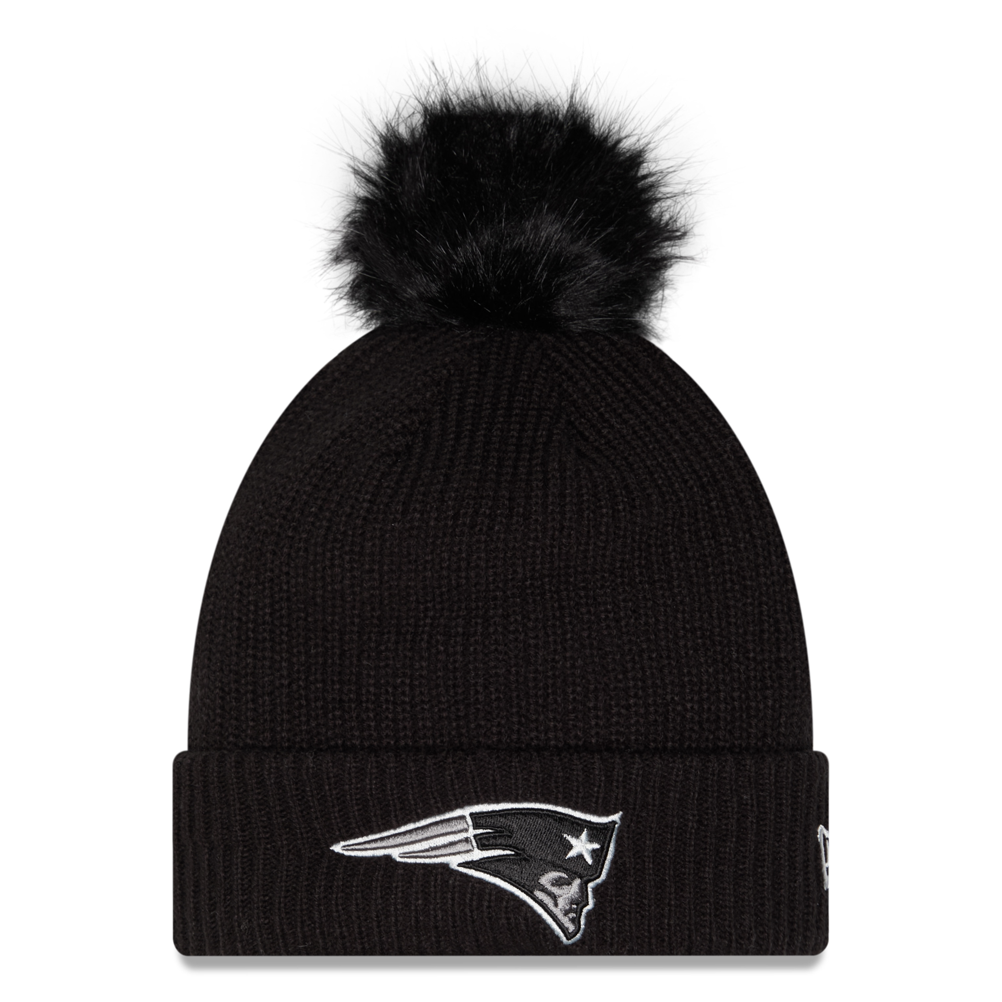 Women's New Era Black New England Patriots 2026 Salute To Service Cuffed Knit Hat with Pom