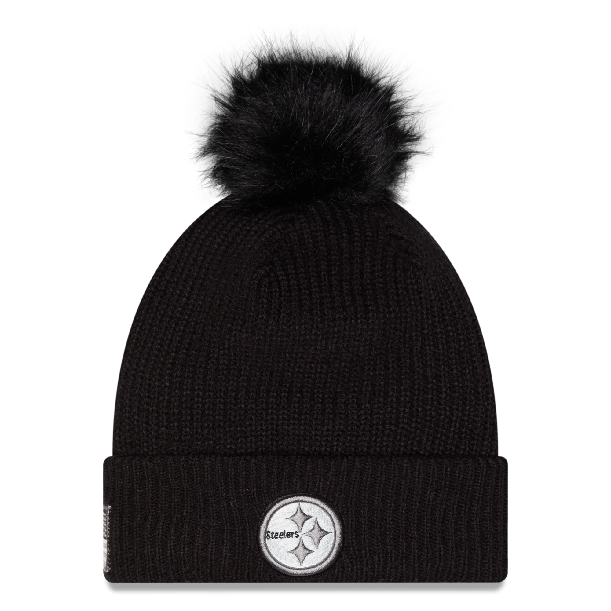Women's New Era Black Pittsburgh Steelers 2026 Salute To Service Cuffed Knit Hat with Pom