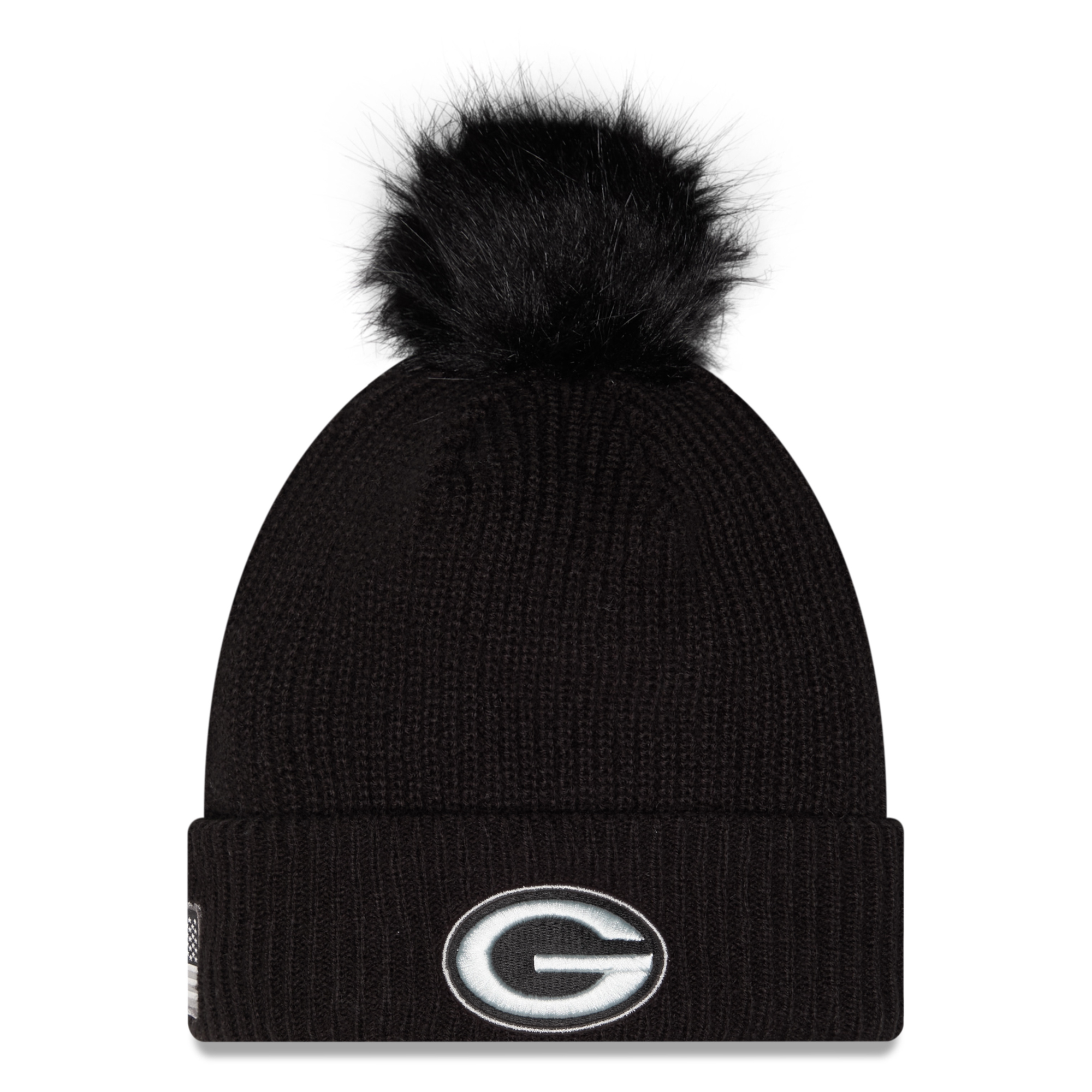 Women's New Era Black Green Bay Packers 2026 Salute To Service Cuffed Knit Hat with Pom