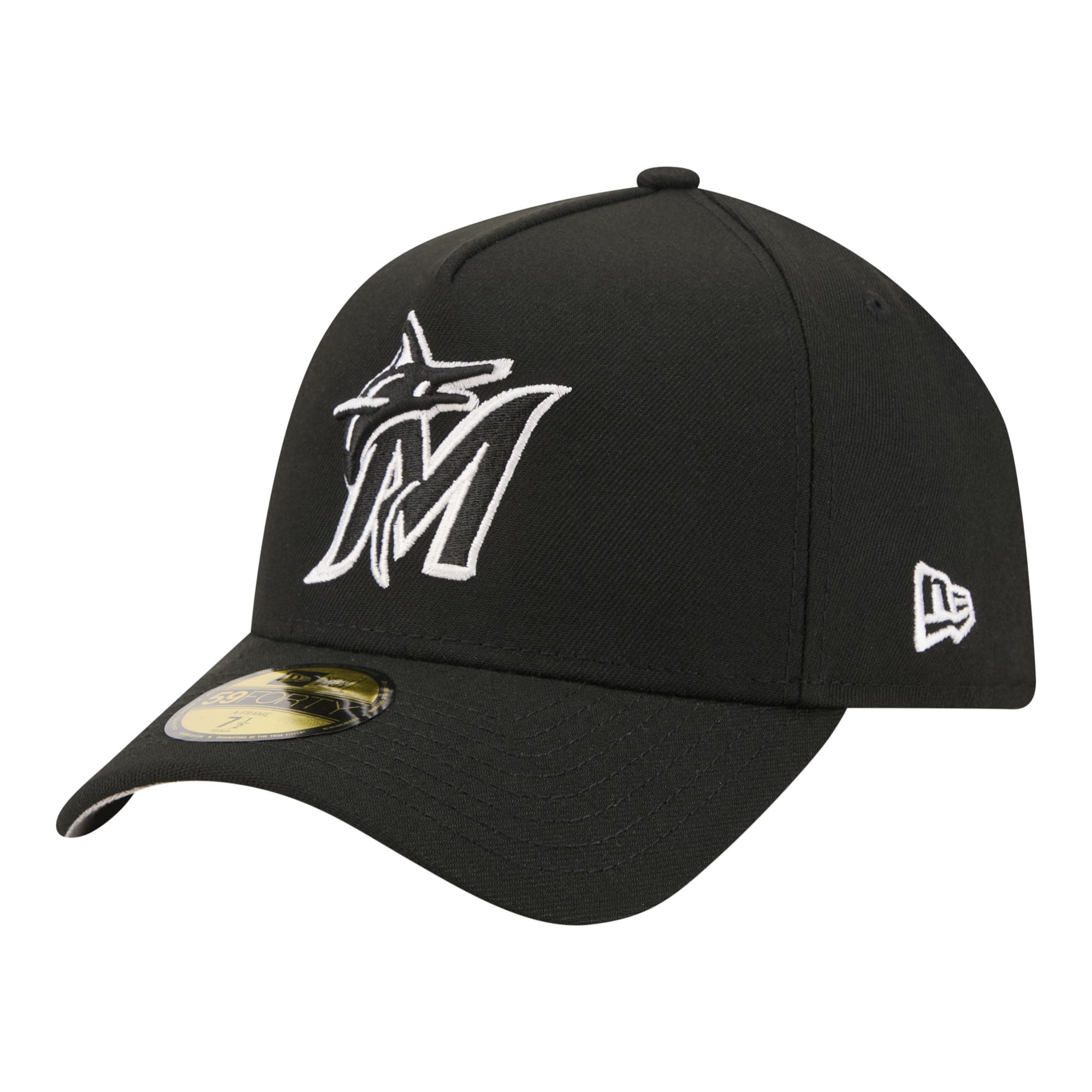 Men's New Era  Black Miami Marlins A-Frame 59FORTY Fitted Hat
