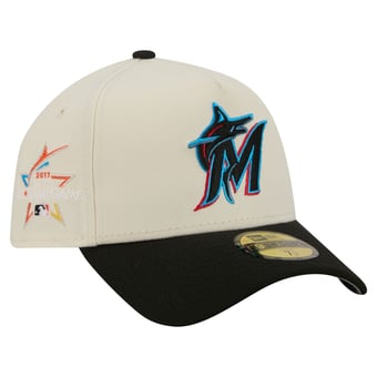 Men's New Era  Cream Miami Marlins Chrome A-Frame 59FORTY Fitted Hat