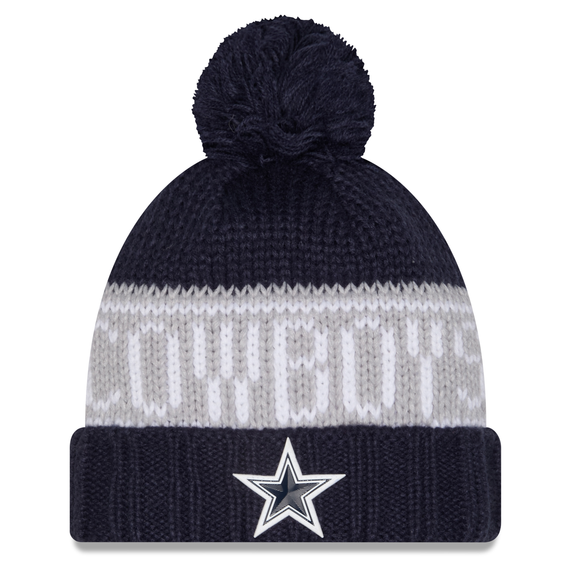 Women's New Era Navy Dallas Cowboys 2026 Sideline Cold Weather  Cuffed Knit Hat with Pom