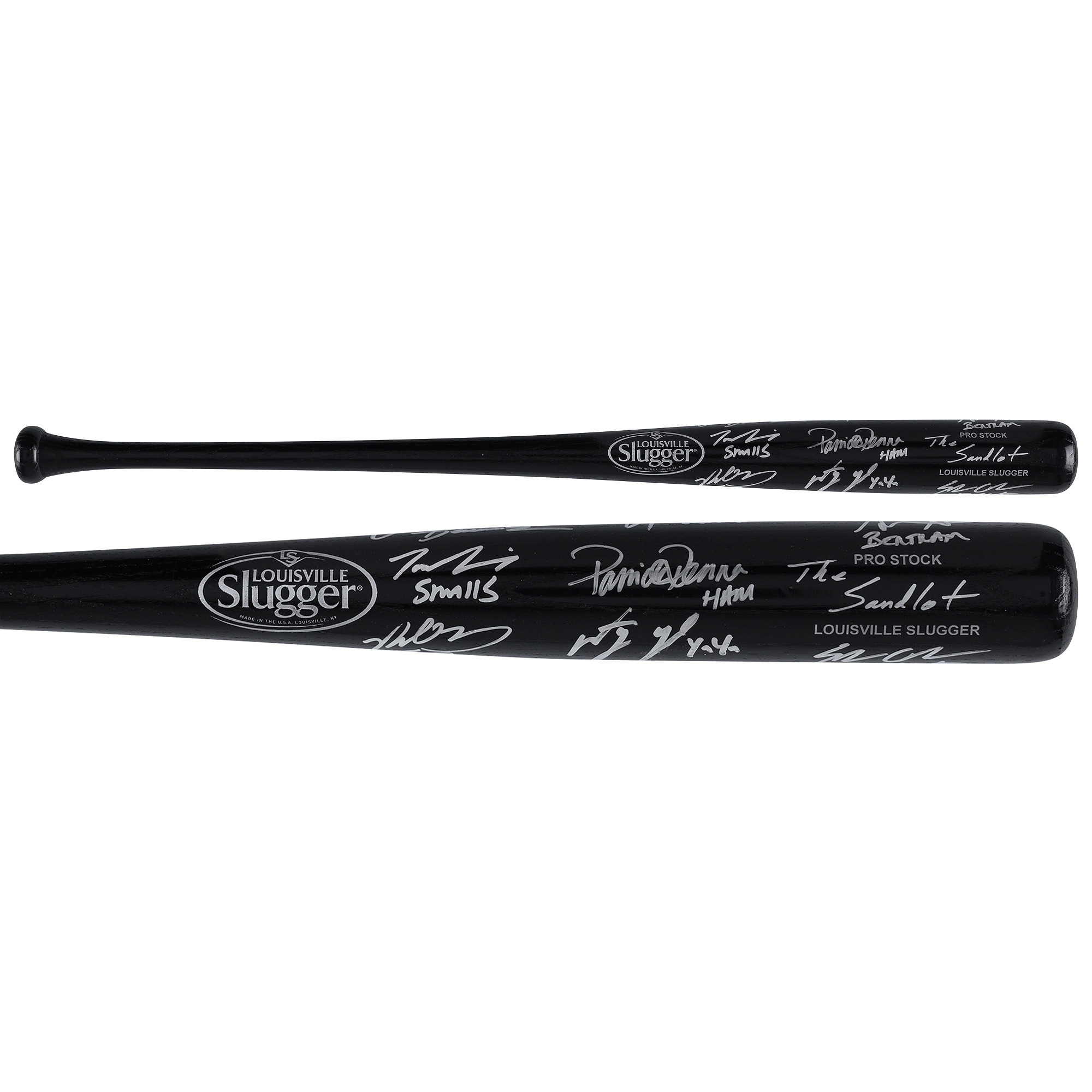 The Sandlot Cast Autographed Black Louisville Slugger Bat with Multiple Inscriptions - 8 Signatures