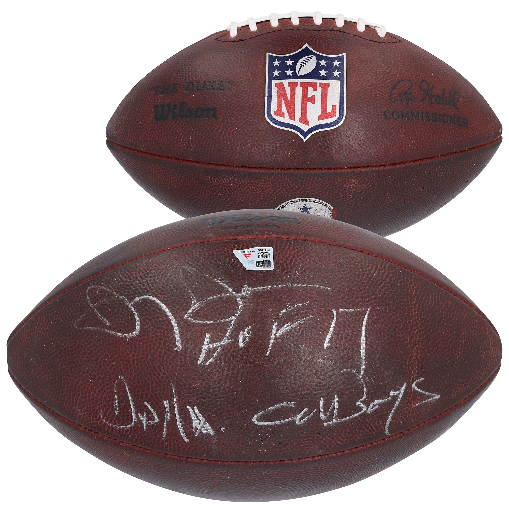 Jerry Jones Dallas Cowboys Autographed Game-Used Football from the 2023-24 NFL Season with “HOF 17” & Team Name Inscriptions – #87