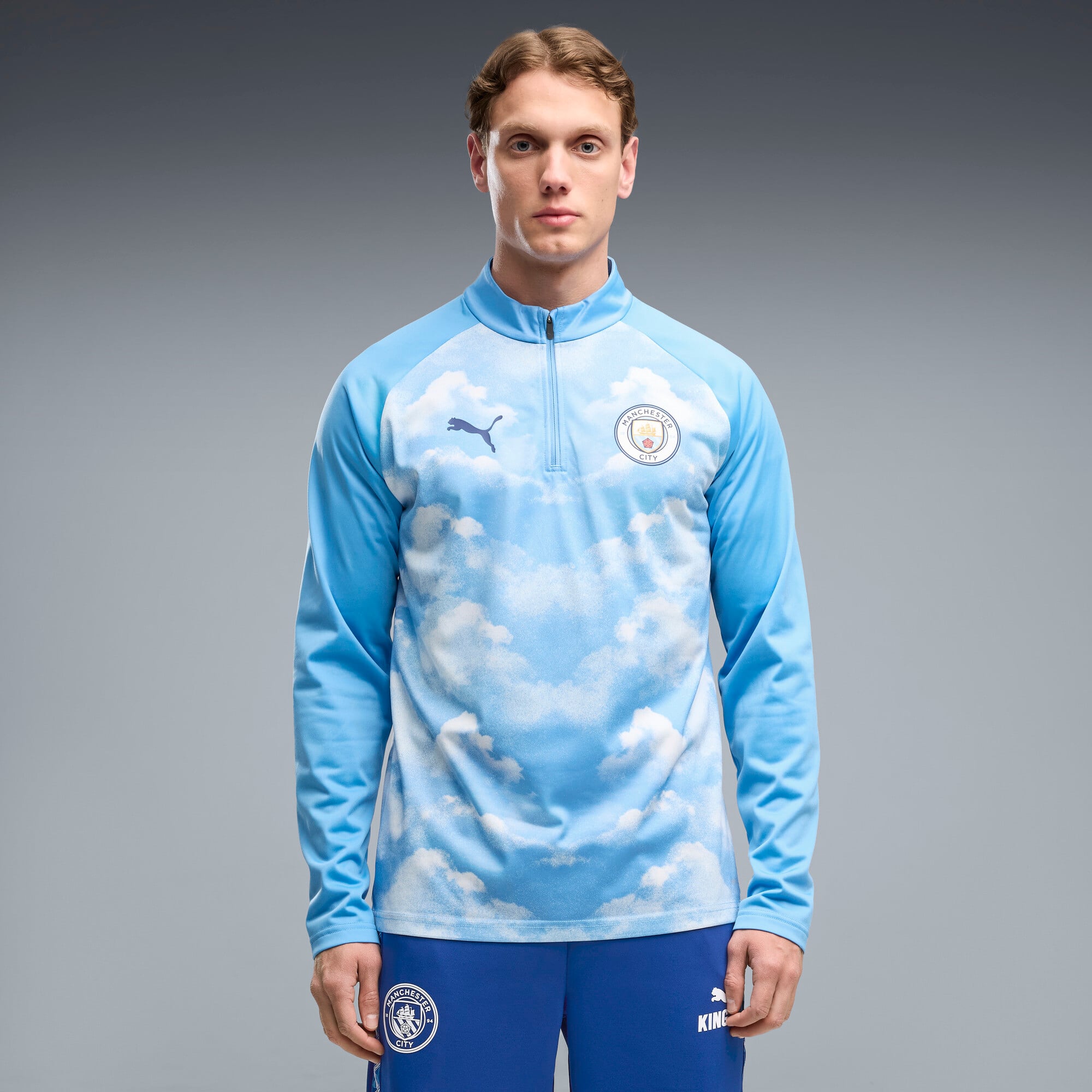 Men's Puma  Sky Blue Manchester City Quarter-Zip dryCELL Pre-Match Top