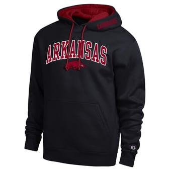 Men's Champion  Black Arkansas Razorbacks Arch Tackle Twill Hoodie