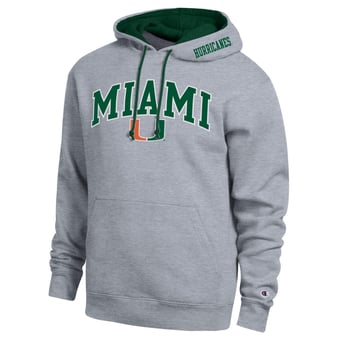 Men's Champion  Heather Gray Miami Hurricanes Arch Tackle Twill Hoodie