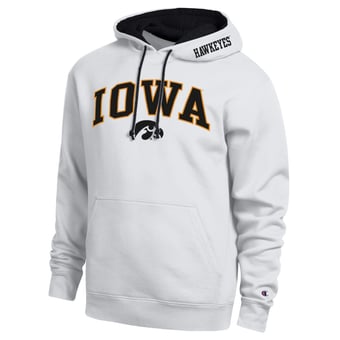 Men's Champion  White Iowa Hawkeyes Arch Tackle Twill Hoodie