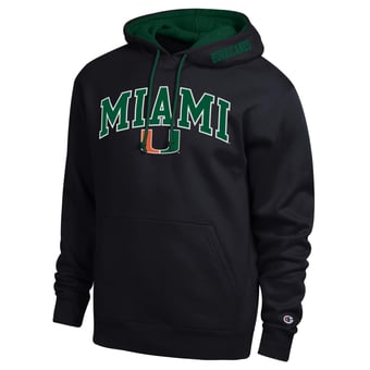 Men's Champion  Black Miami Hurricanes Arch Tackle Twill Hoodie