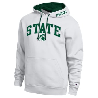 Men's Champion  White Michigan State Spartans Arch Tackle Twill Hoodie