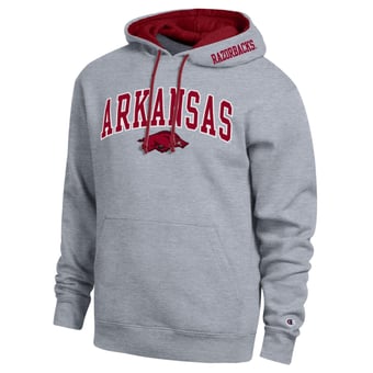 Men's Champion  Heather Gray Arkansas Razorbacks Arch Tackle Twill Hoodie