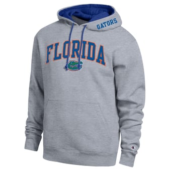 Men's Champion  Heather Gray Florida Gators Arch Tackle Twill Hoodie