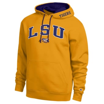 Men's Champion  Gold LSU Tigers Arch Tackle Twill Hoodie