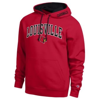 Men's Champion  Red Louisville Cardinals Arch Tackle Twill Hoodie
