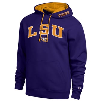 Men's Champion  Purple LSU Tigers Arch Tackle Twill Hoodie