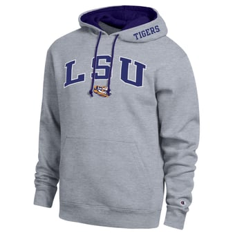 Men's Champion  Heather Gray LSU Tigers Arch Tackle Twill Hoodie