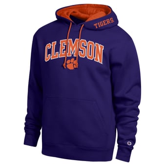 Men's Champion  Purple Clemson Tigers Arch Tackle Twill Hoodie