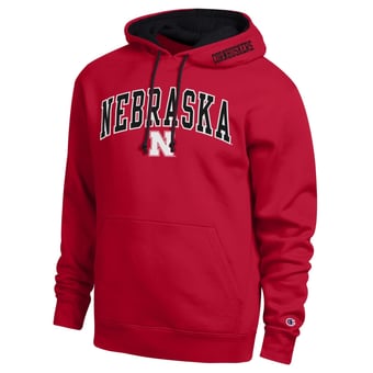 Men's Champion  Scarlet Nebraska Huskers Arch Tackle Twill Hoodie