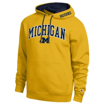 Men's Champion  Maize Michigan Wolverines Arch Tackle Twill Hoodie