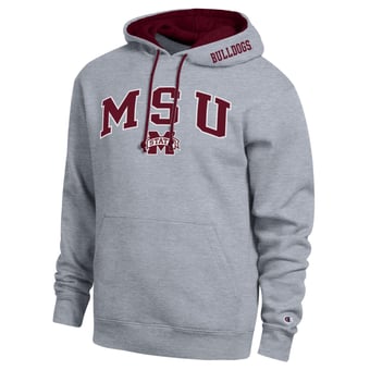 Men's Champion  Heather Gray Mississippi State Bulldogs Arch Tackle Twill Hoodie
