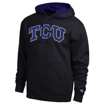 Men's Champion  Black TCU Horned Frogs Arch Tackle Twill Hoodie