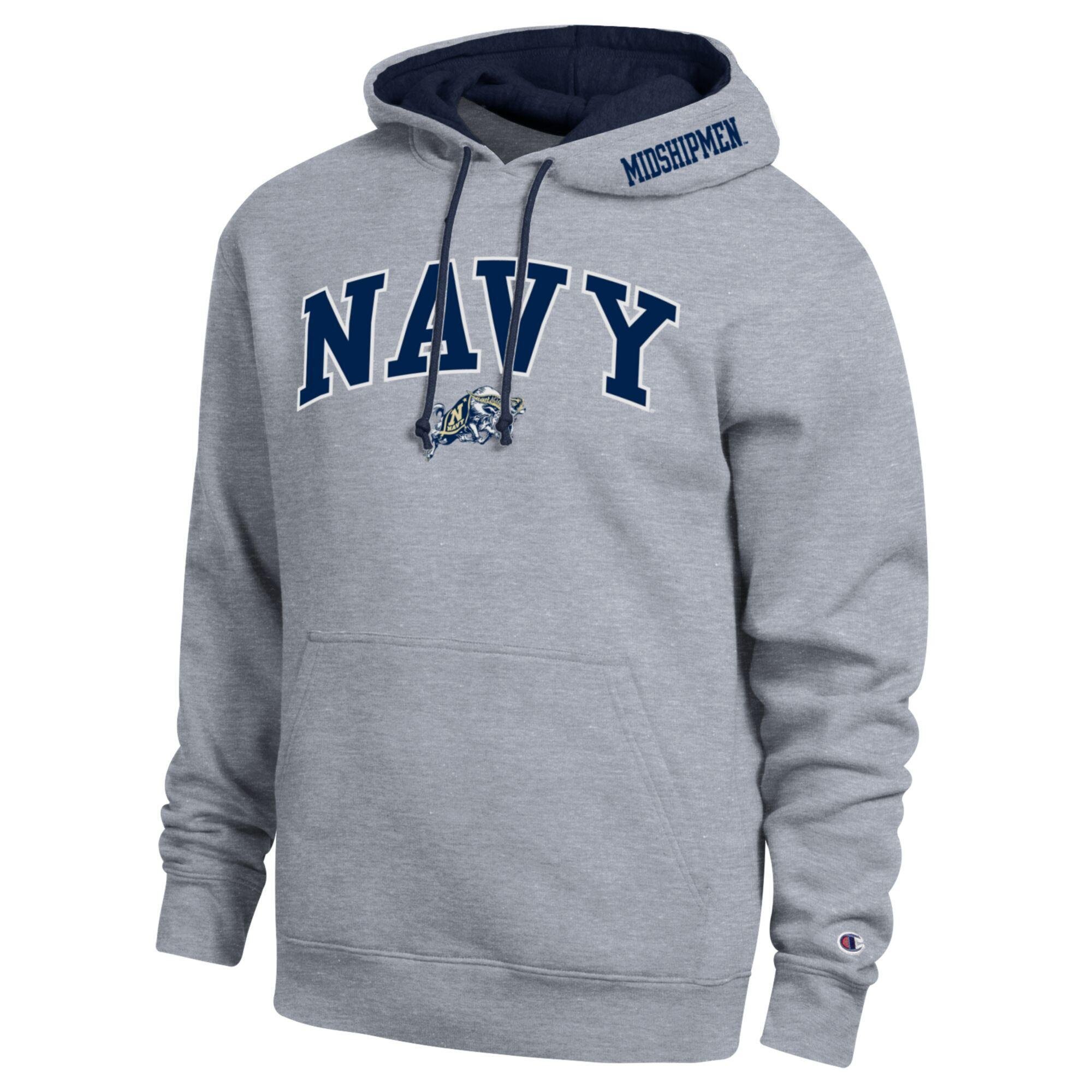 Men's Champion  Heather Gray Navy Midshipmen Arch Tackle Twill Hoodie