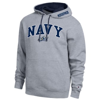Men's Champion  Heather Gray Navy Midshipmen Arch Tackle Twill Hoodie
