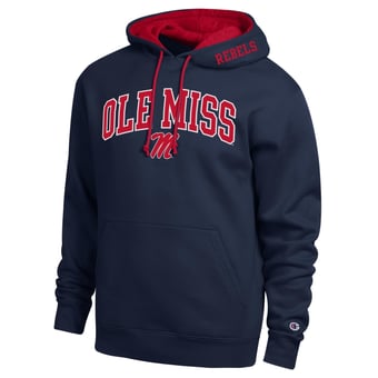 Men's Champion  Navy Ole Miss Rebels Arch Tackle Twill Hoodie