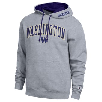 Men's Champion  Heather Gray Washington Huskies Arch Tackle Twill Hoodie