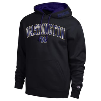 Men's Champion  Black Washington Huskies Arch Tackle Twill Hoodie