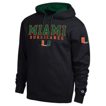 Men's Champion  Black Miami Hurricanes Contrast Hoodie