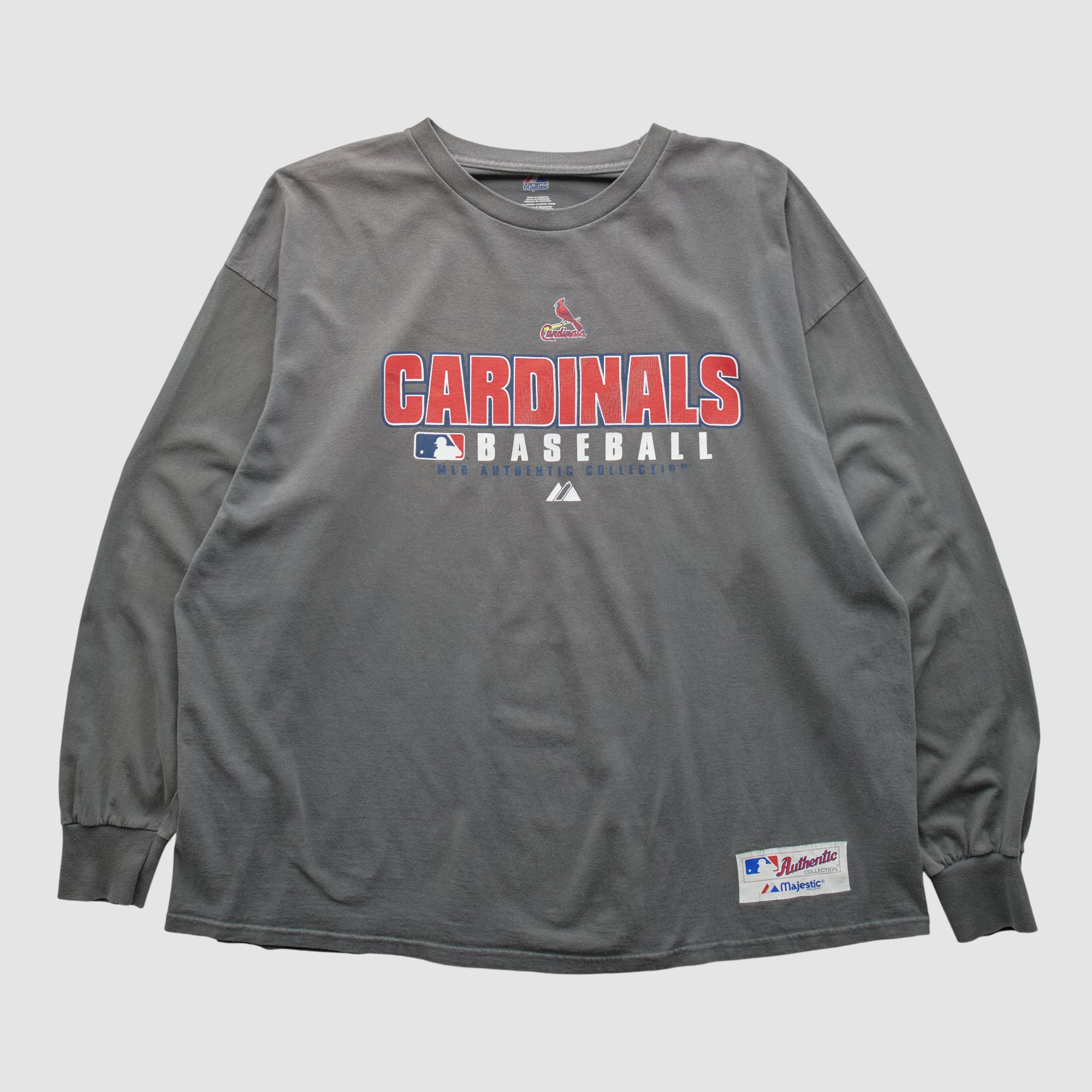 St. Louis Cardinals Majestic 2000s Long Sleeve T-shirt - Gray - 2XL by Fanatics Real Vintage