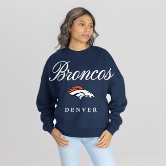 Women's Gameday Couture Navy Denver Broncos Legacy Club Premium Fleece Drop Shoulder Oversized Sweatshirt