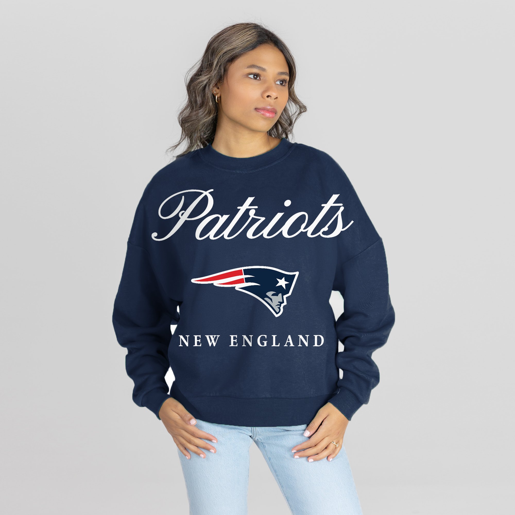 Women’s Gameday Couture Navy New England Patriots Legacy Club Premium Fleece Drop Shoulder Oversized Sweatshirt Women’s Gameday Couture Navy New England Patriots Legacy Club Premium Fleece Drop Shoulder Oversized Sweatshirt