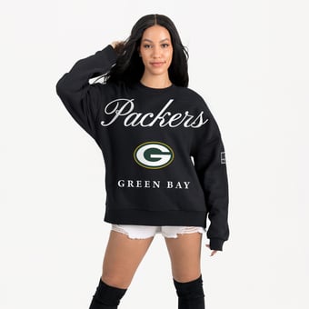Women's Gameday Couture Black Green Bay Packers Legacy Club Premium Fleece Drop Shoulder Oversized Sweatshirt