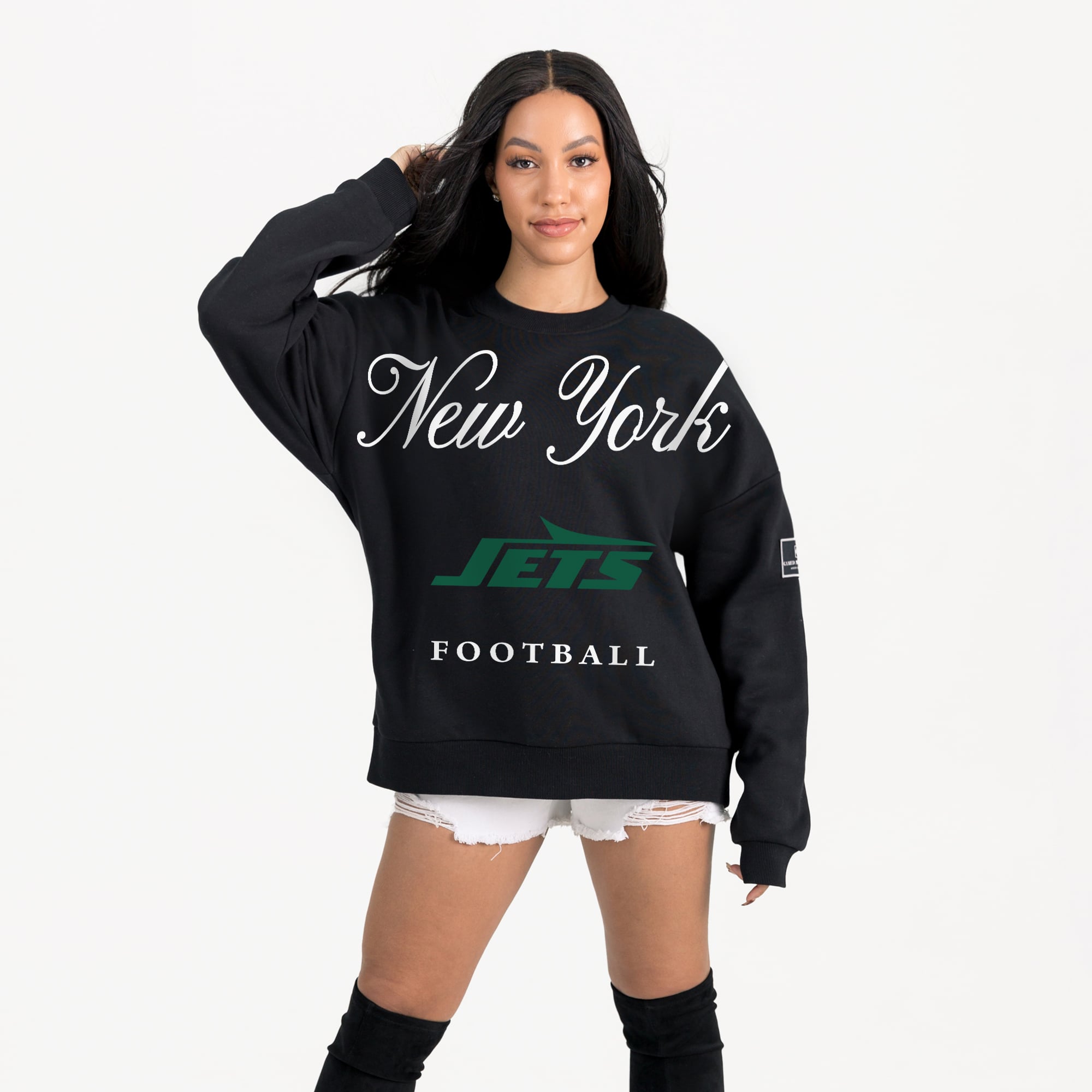 Women’s Gameday Couture Black New York Jets Legacy Club Premium Fleece Drop Shoulder Oversized Sweatshirt