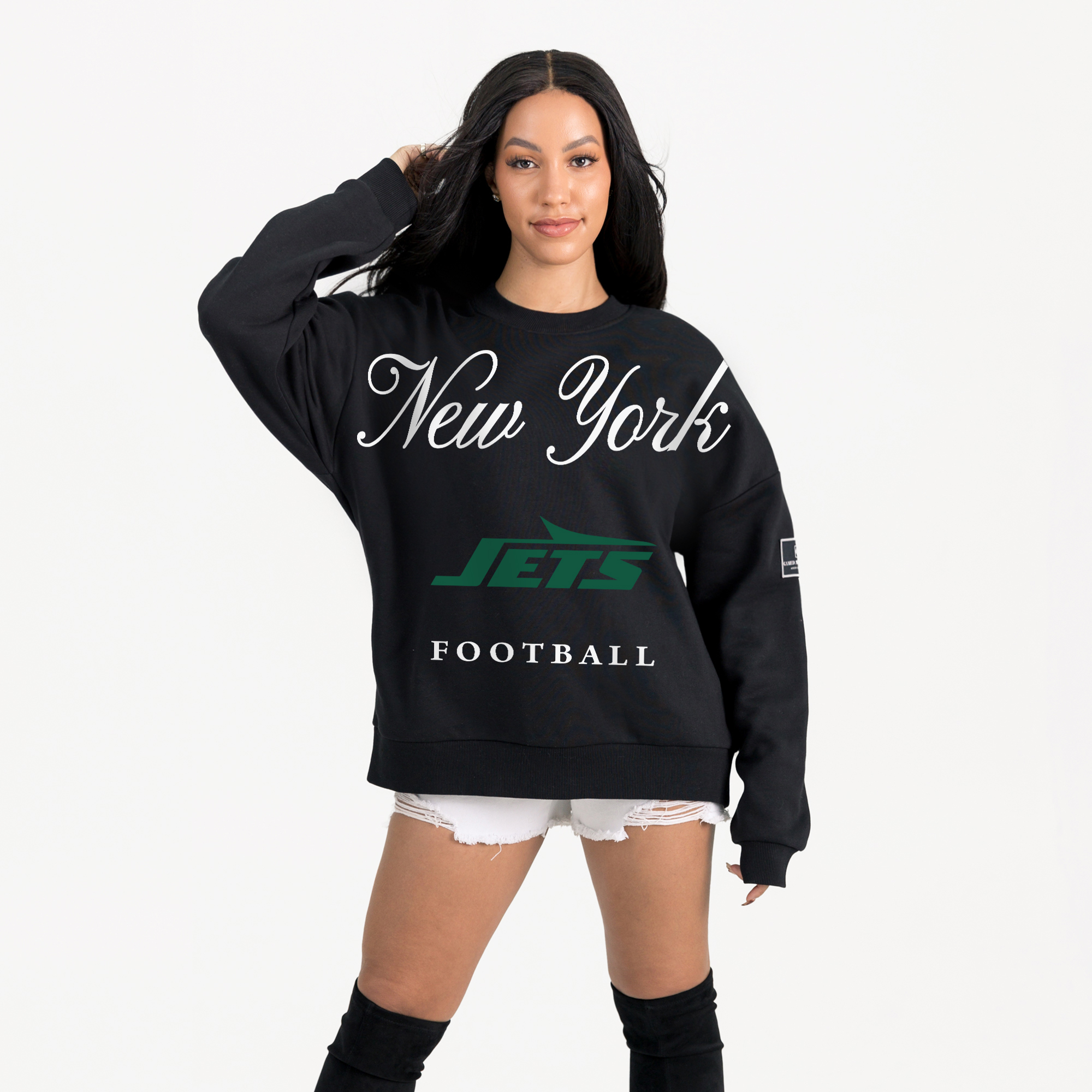 Women's Gameday Couture Black New York Jets Legacy Club Premium Fleece Drop Shoulder Oversized Sweatshirt