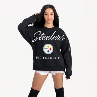 Women's Gameday Couture Black Pittsburgh Steelers Legacy Club Premium Fleece Drop Shoulder Oversized Sweatshirt